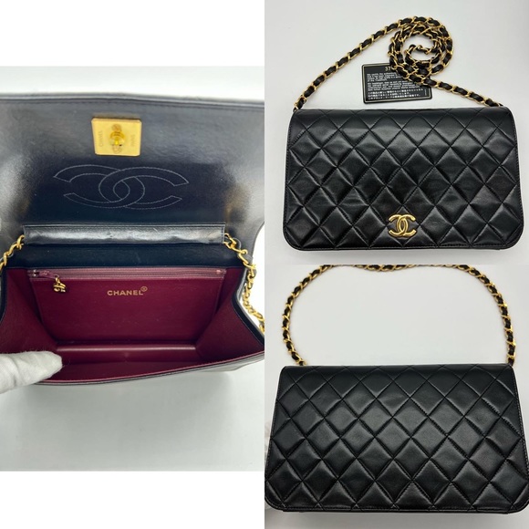 ❌SOLD❌ Authentic Chanel Vintage black Lambskin full flap chain shoulder bag (A) - Picture 7 of 16